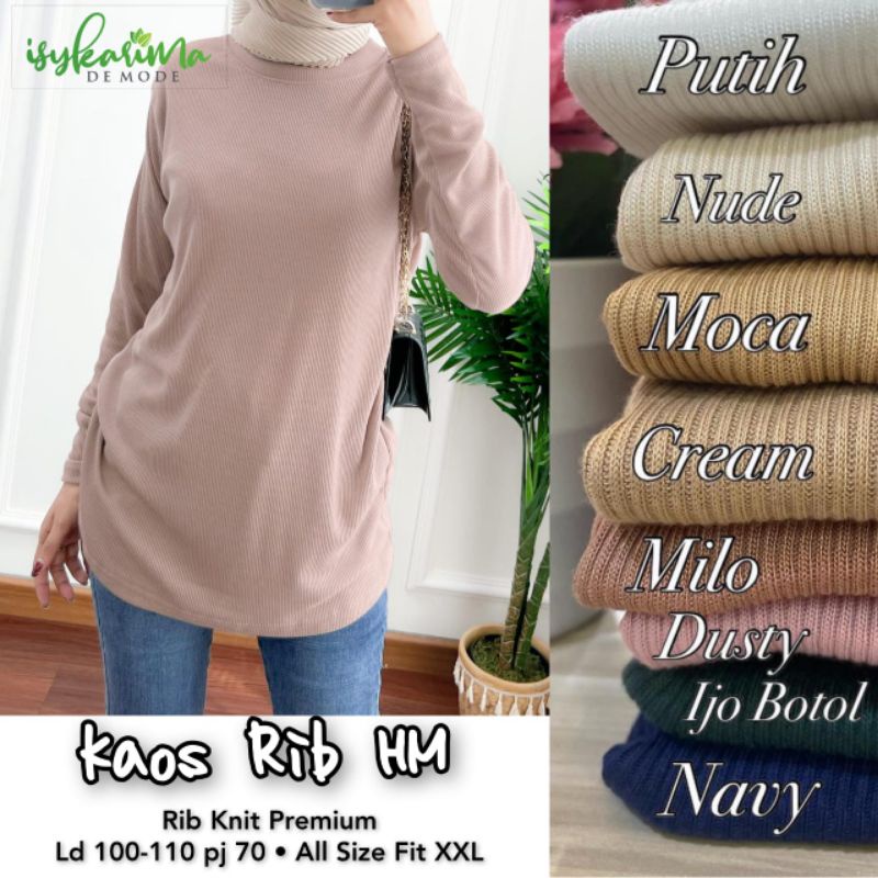 Atasan Lengan Panjang Kaos Rib Knit Premium