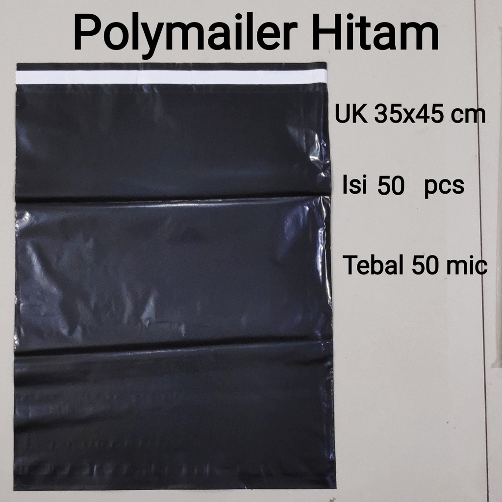 Polymailer uk 35x45 (50pcs) Plastik Packing Lem Hitam, Plastik Lem, Plastik Baju
