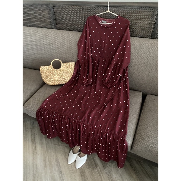 VINKA POLKA vol.2  DRESS / GAMIS RAYON POLKADOT PREMIUM / HOMEYDRESS POLKADOT HITAM BLACK MAROON NAVY-Maroon