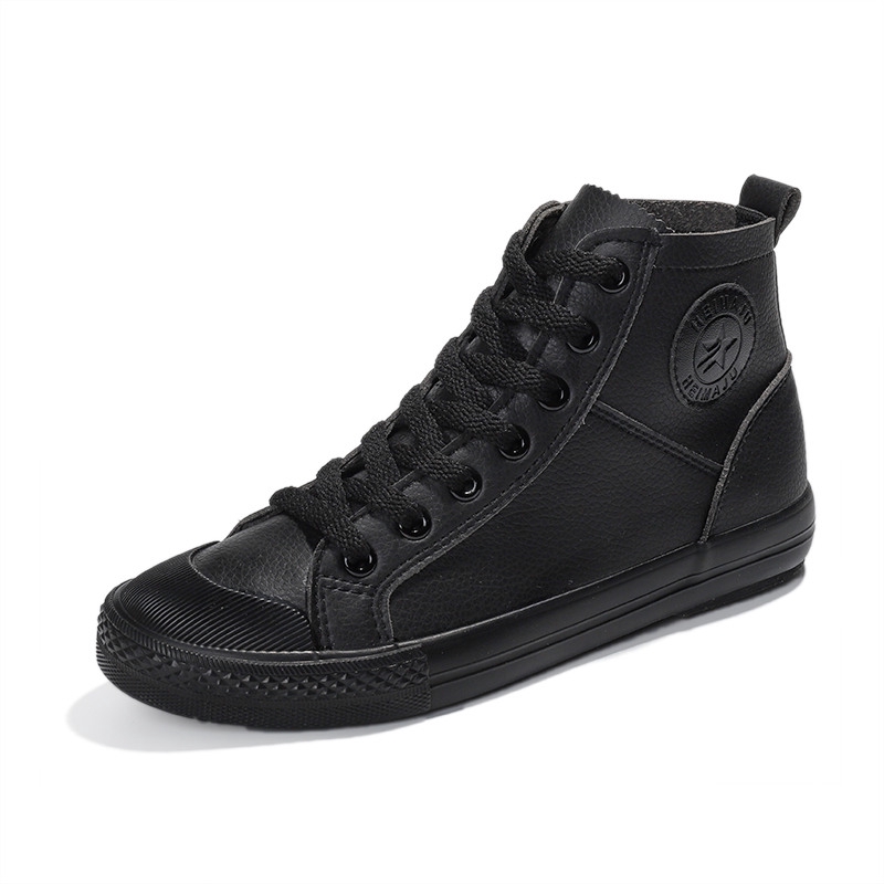 black leather canvas shoes