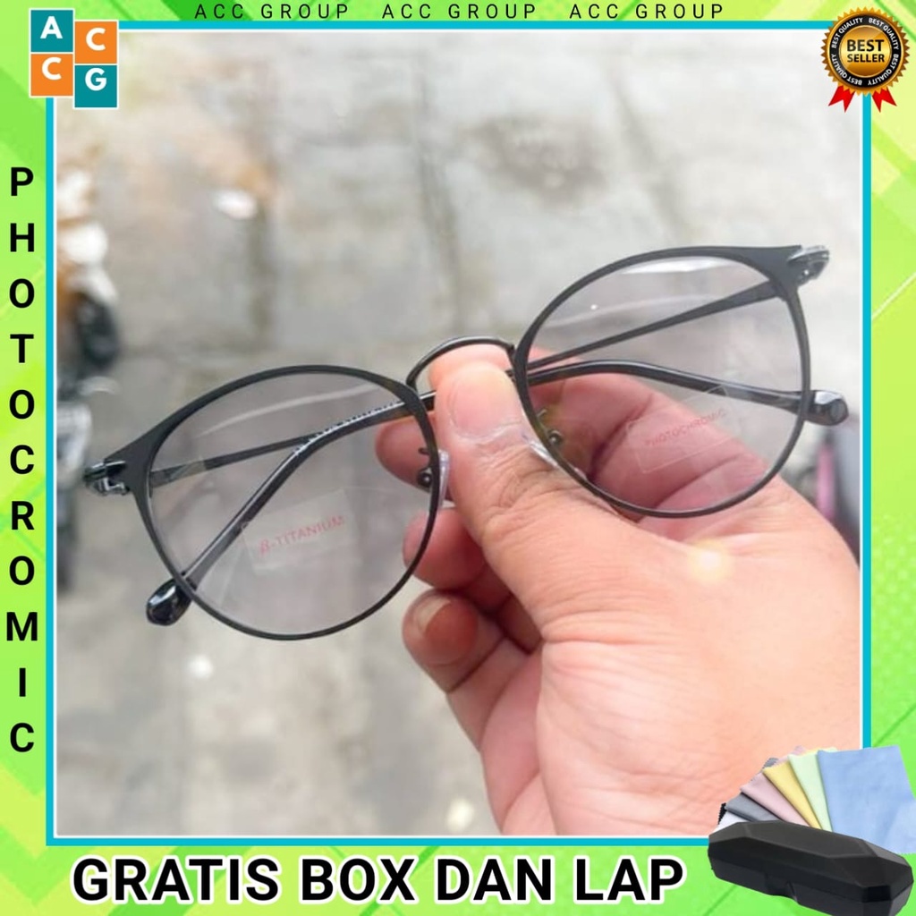 FREE BOX DAN LAP KACAMATA PHOTOCROMIC 1326 WANITA PRIA TERBARU FRAME TITANIUM OPTIK FASHION VINTAGE
