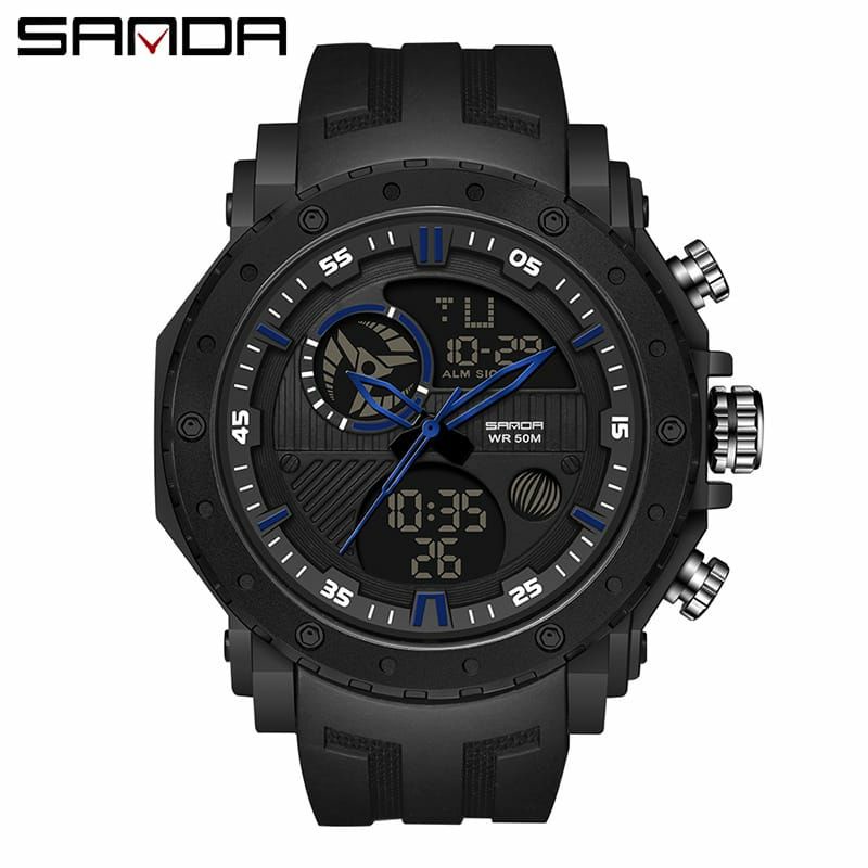 JAM TANGAN SANDA 6012 Jam Tangan Pria Digital Analog Tali Rubber Chronograph Anti Air