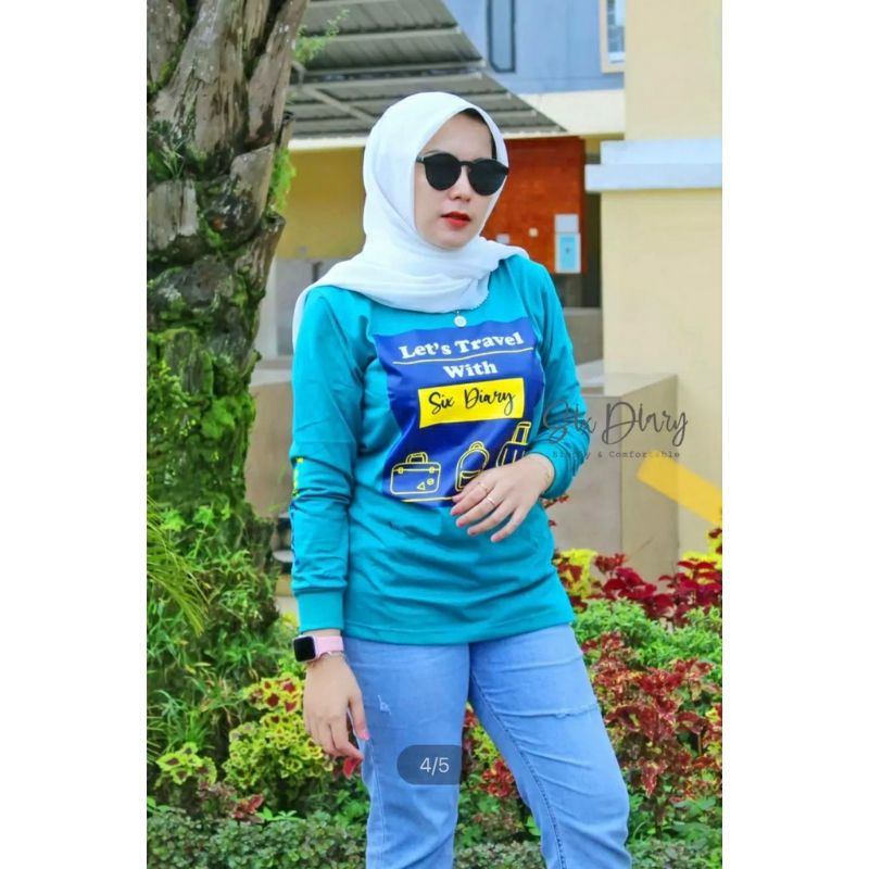 kaos wanita atasan wanita kaos lengan panjang wanita six diary warna hijau