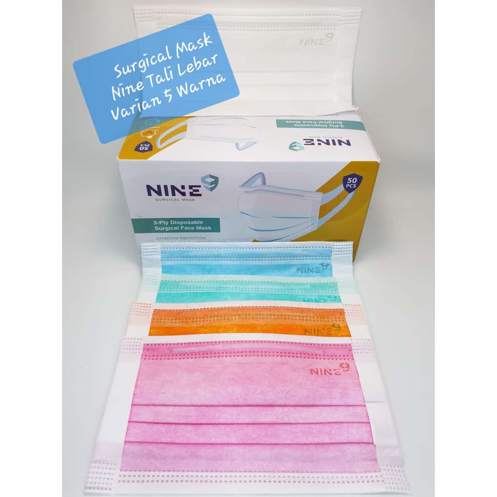 Masker Nine surgical face mask 3 ply model tali lebar / Masker medis / Masker Murah