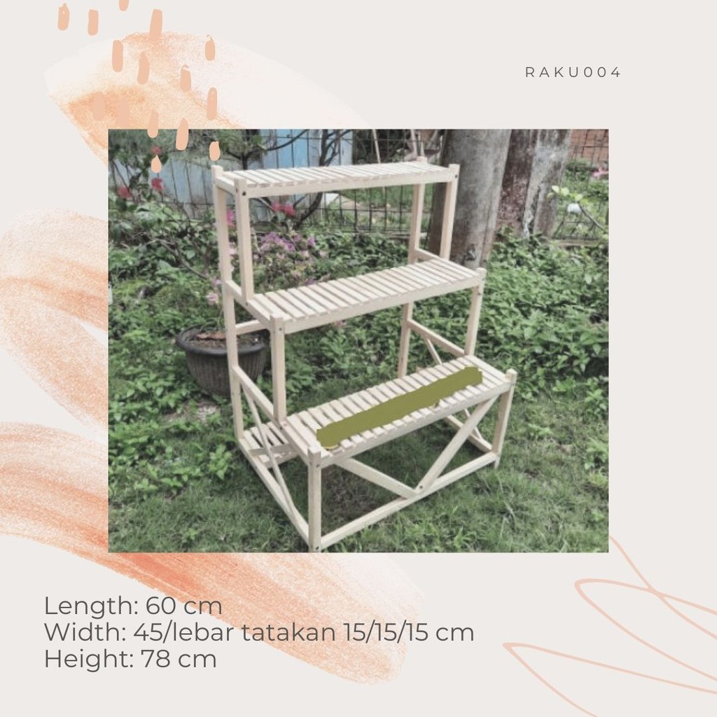 RAKU004 - Rak Tanaman Kayu Aesthetic Kuat dan Tahan Rayap bisa Outdoor