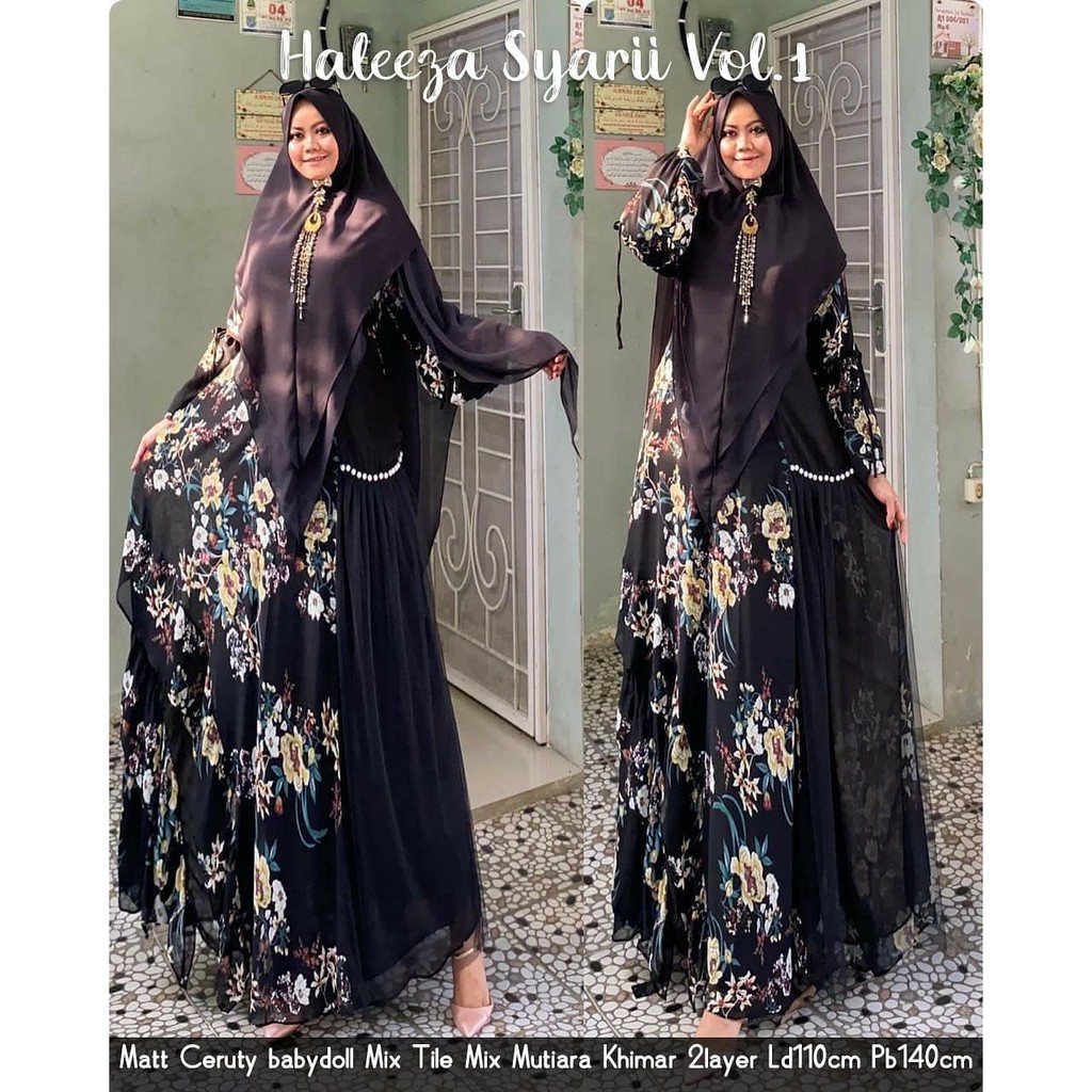 Baju gamis syar'i / syari abaya turki turkey setelan maxi dress gamis HALEEZA set maxi terbaru 2021