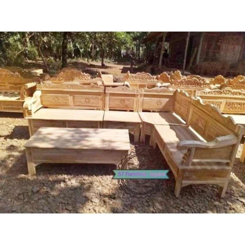 Kursi Tamu Sudut Jati - Meja & Kursi Ukir Jati Jepara Mentahan