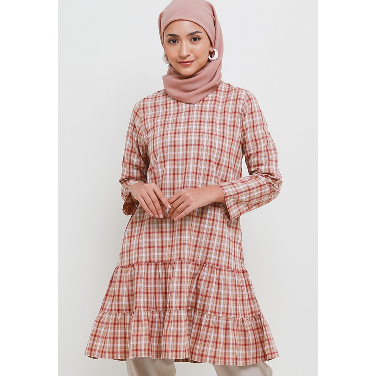 MFMW Sriningsih Tunik Coklat Motif Kotak