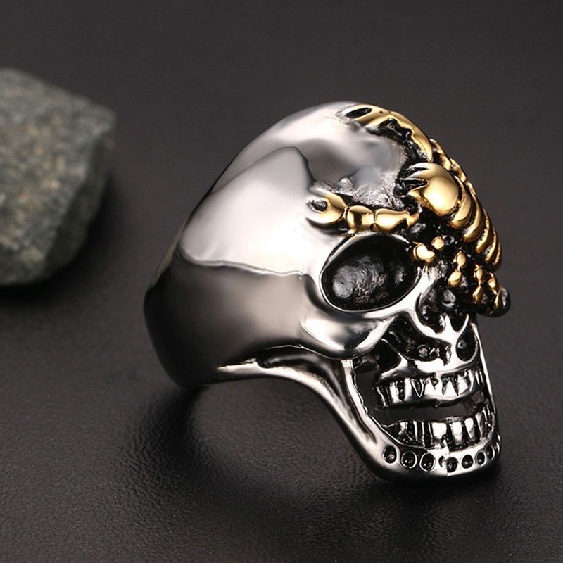 SEUSUK  Cincin Pria Gaya Punk Vintage Gothic Motif Tulang Tengkorak Warna Gold