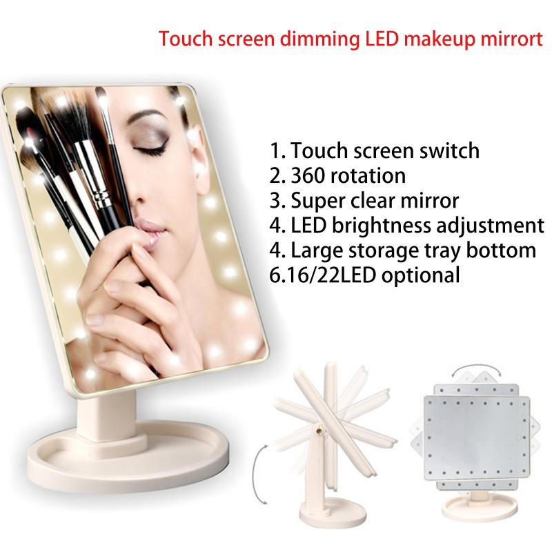 Gro Cermin Makeup 16 / 22 LED Touchscreen Bisa Berputar 360 Derajat