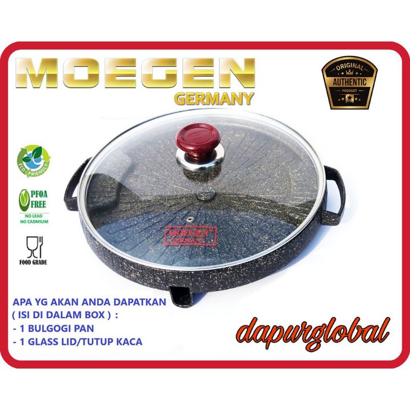 MOEGEN BULGOGI PAN 32CM PLUS  TUTUP KACA /GRILL PAN BBQ / GRILLPAN BULAT /GRILL MARBLE
