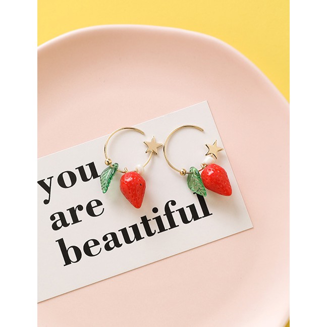 LRC Anting Tusuk Fashion Star Lemon Strawberry Earrings F7677X