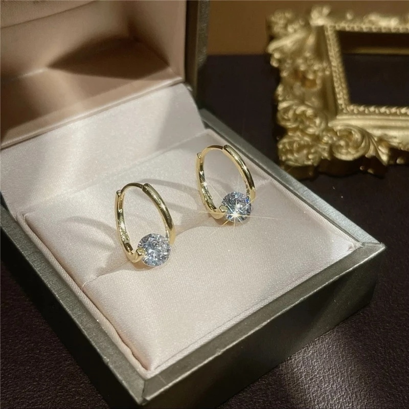 Anting Stud Zircon Berlian Imitasi Shiny Gaya Korea Untuk Aksesoris Perhiasan Wanita