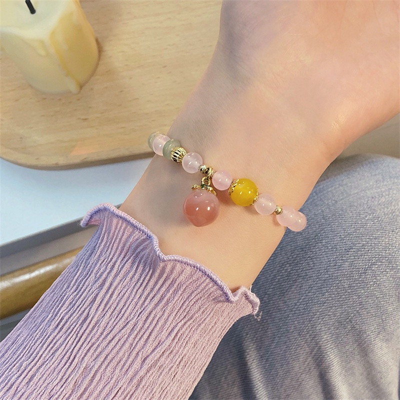 Gelang Manik-Manik Giok Hetian Natural Warna Pink Peach Untuk Hadiah Ulang Tahun Wanita