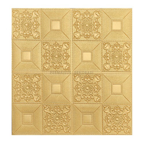 [BISA COD] Wallpaper Dinding Stiker Wallfoam 3D Sticker Dekorasi Kamar Rumah Murah Motif Batik-Gold Hijau