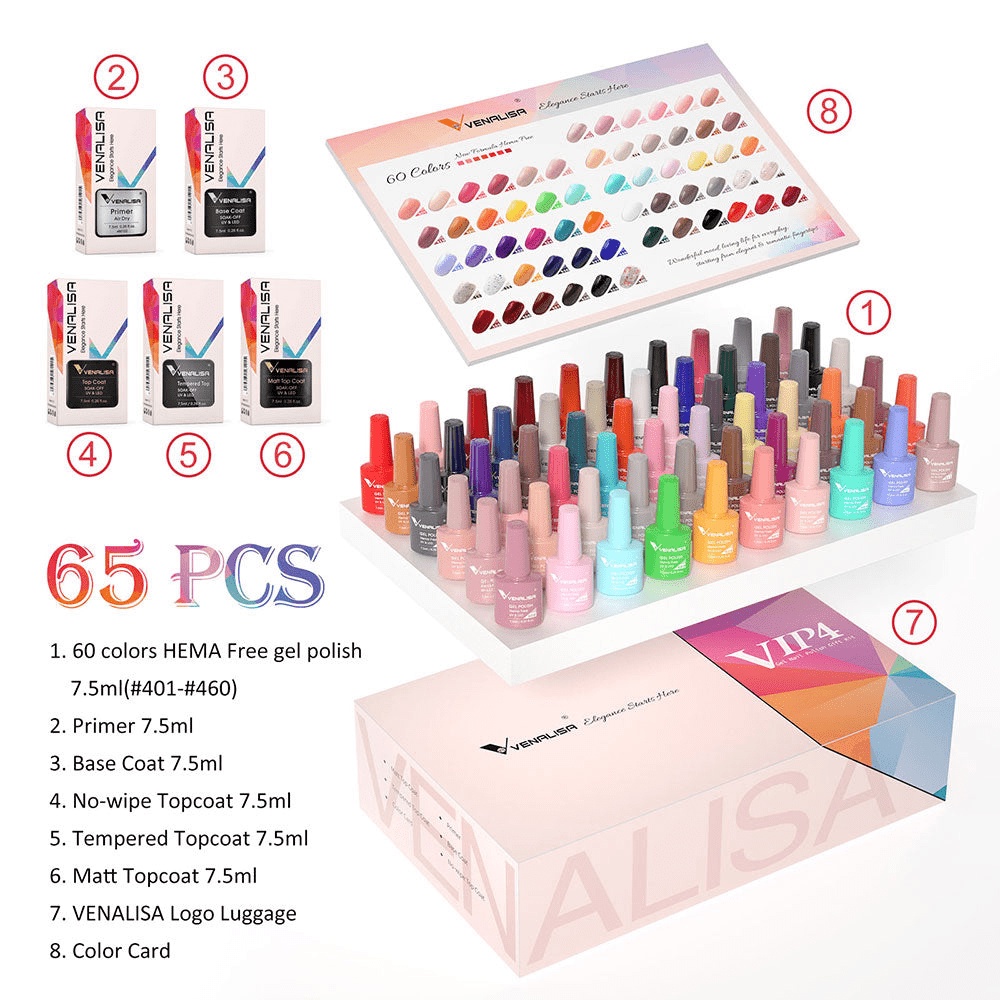 ORIGINAL VIP SET UV GEL Nail Polish 60pcs + Free Top Coat Base Coat