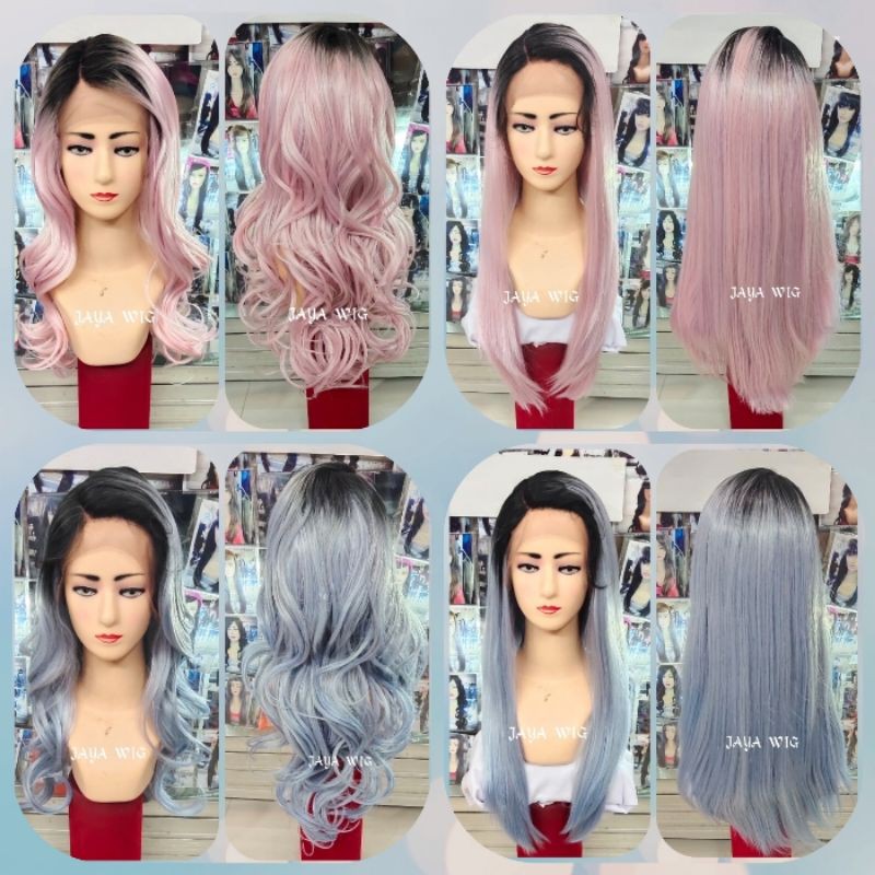 Frontlacewig Keriting Panjang Lace Wig Rambut Palsu Lurus Dan Curly Panjang Warna Ombre