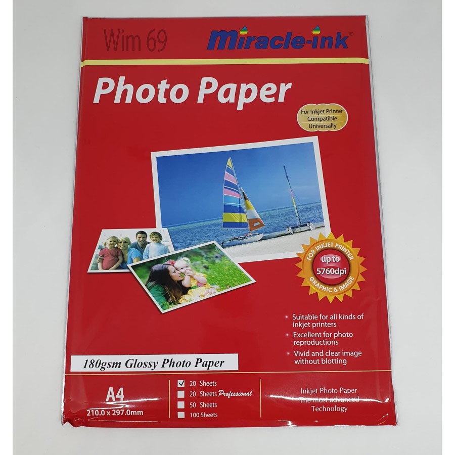 Kertas foto / Photo Paper 180 Gr Gsm A4 Glossy Paper Miracle