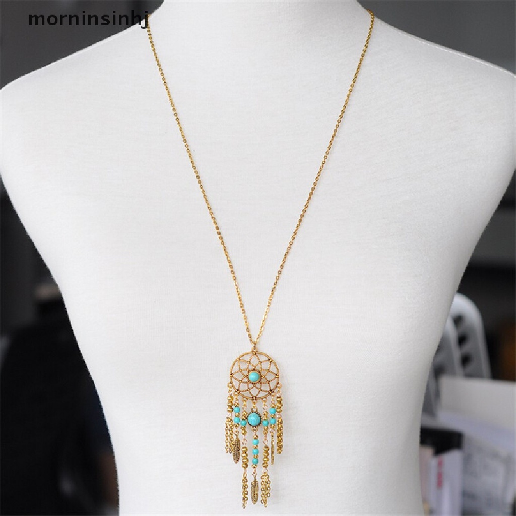 Mor Kalung Rantai Panjang Liontin Dream Catcherrumbai Gaya Vintagebohemian Untuk Wanita