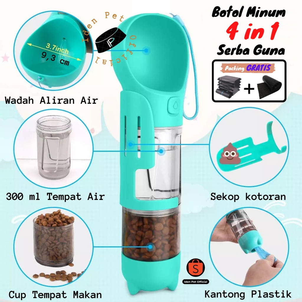 Dog Travel Bottle Botol Tempat Minum Anjing Kucing Portable Gantung 4 in 1 + Sekop Serokan Poop