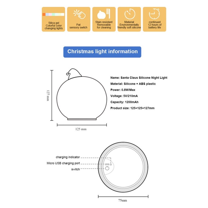 Lampu Atmosfir Berwarna Sensor Pat Desain Santa Hadiah Bahan Silikon Untuk Liburan