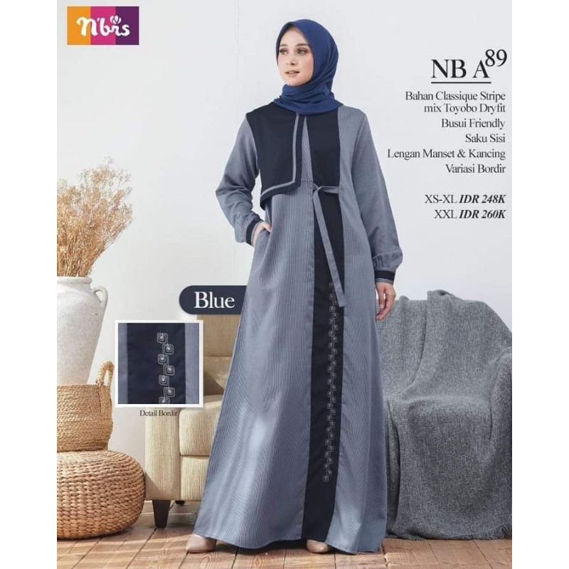 NIBRAS GAMIS WANITA NB A89 BLUE COUPLE SARIMBIT NIBRAS TERBARU 2021 PROMO ORI