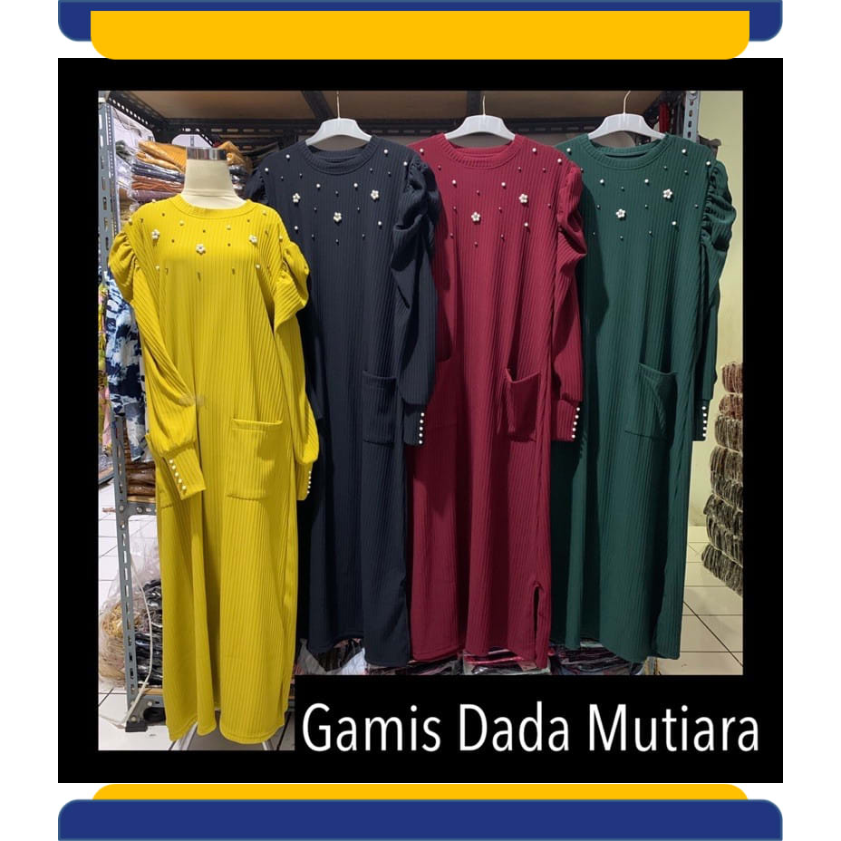 liza gamis dada mutiara rajut import tangan balon kerut knit jumbo xxl muslim bigsize mutiara melar