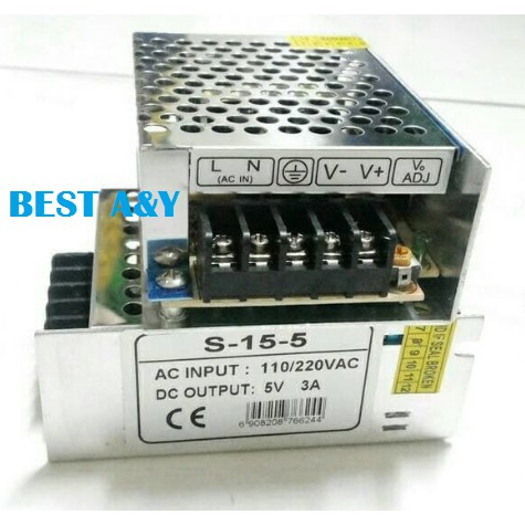 Power Supply Switching 5 Volt 3 Amp DC Arduino Running LED Adapter Adaptor Jaring 5V 3A