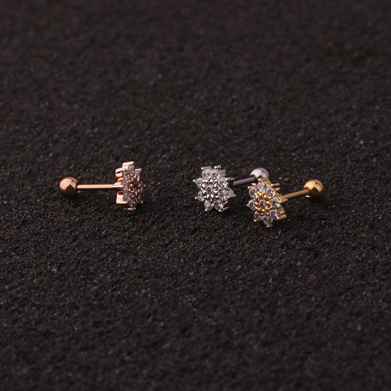 1Pc Flower Moon Star Zircon Cartilage Helix Tragus Conch Rook Lobe Screw Back Earring Stud