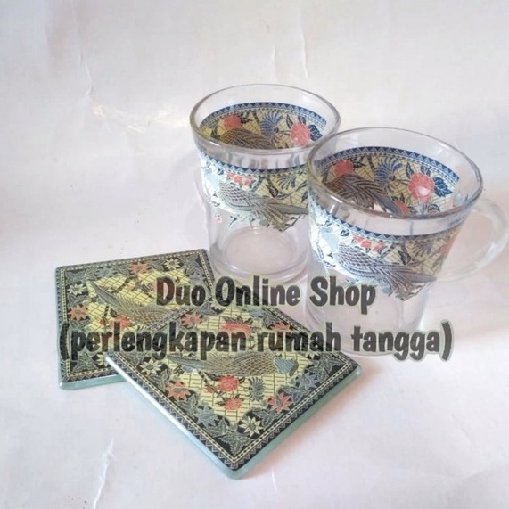 1set Gelas dan Lepek Motif Batik