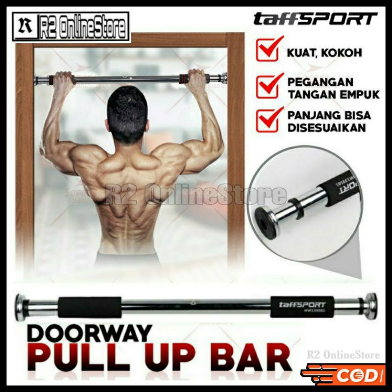 TaffSPORT Tiang Latihan Pull Up Bar Pintu Solid Grip Adjustable 62-100 Cm Original Portable - Alat O