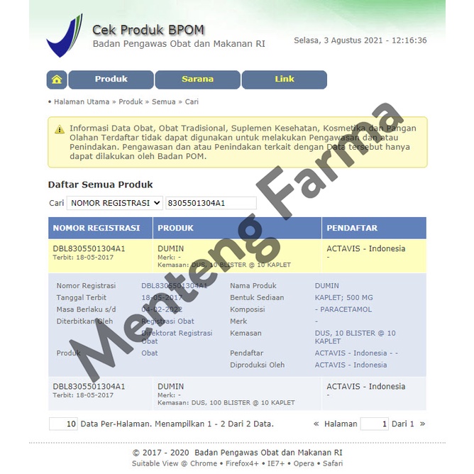 Dumin 500 Mg 10 Kaplet - Pereda Demam, Sakit Kepala dan Sakit Gigi