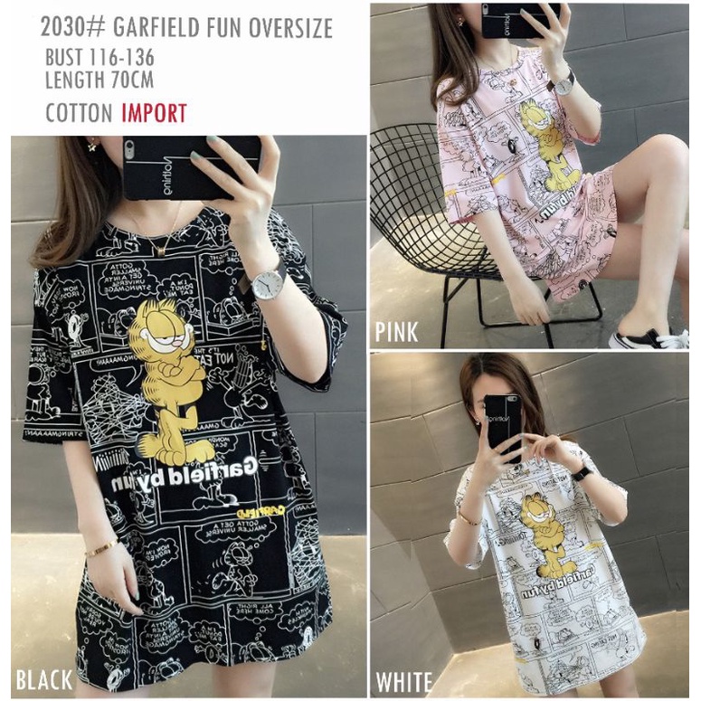 MDLV ~ 2030# Garfield Fun Oversize Tee Overaize Premium Oversize Import Atasan Big size Kaos Oversize Import Fashion cewek Fashion Wanita Fashion Import