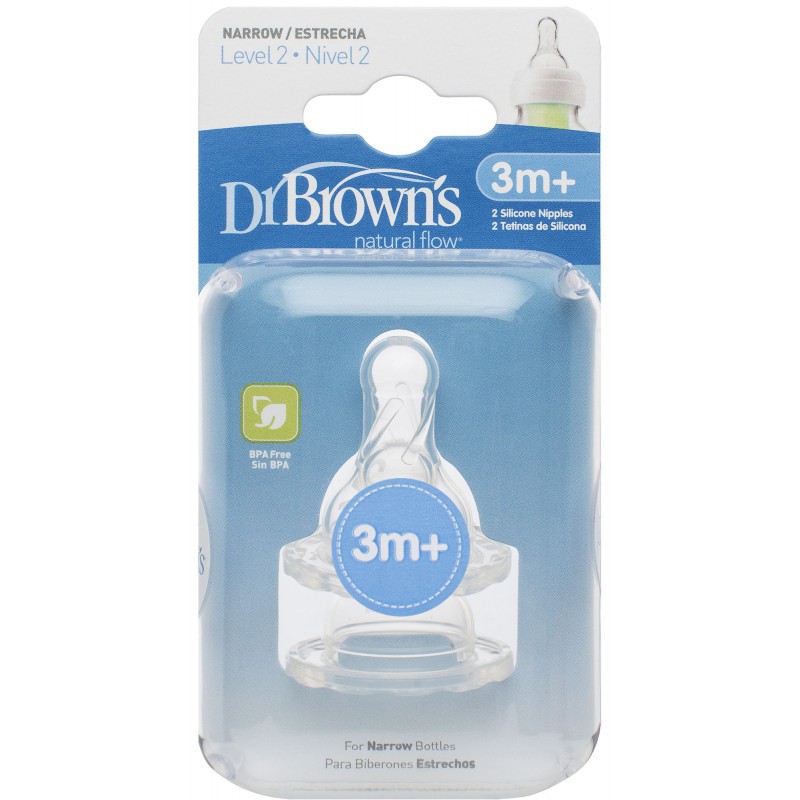 Dr. Brown's Narrow Silicone Nipple 2 Pack - Level 2 (3m+)