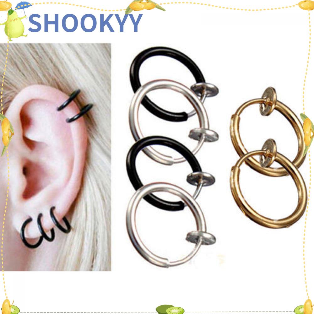 Chookey 2pcs / 1 Pasang Anting Jepit Hidung / Telinga Tanpa Tindik 3 Warna Untuk Unisex / Pria / Wanita