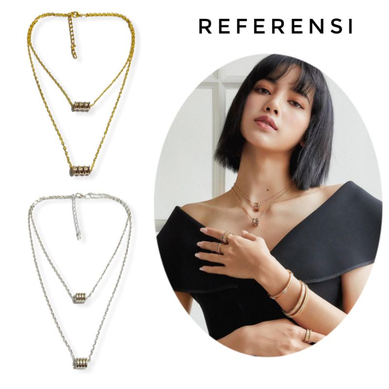 Kalung Rantai Korea Dua Lapis Liontin Pipa Double Layer Korean Chain Necklace with Pipe Perdants Multilayer