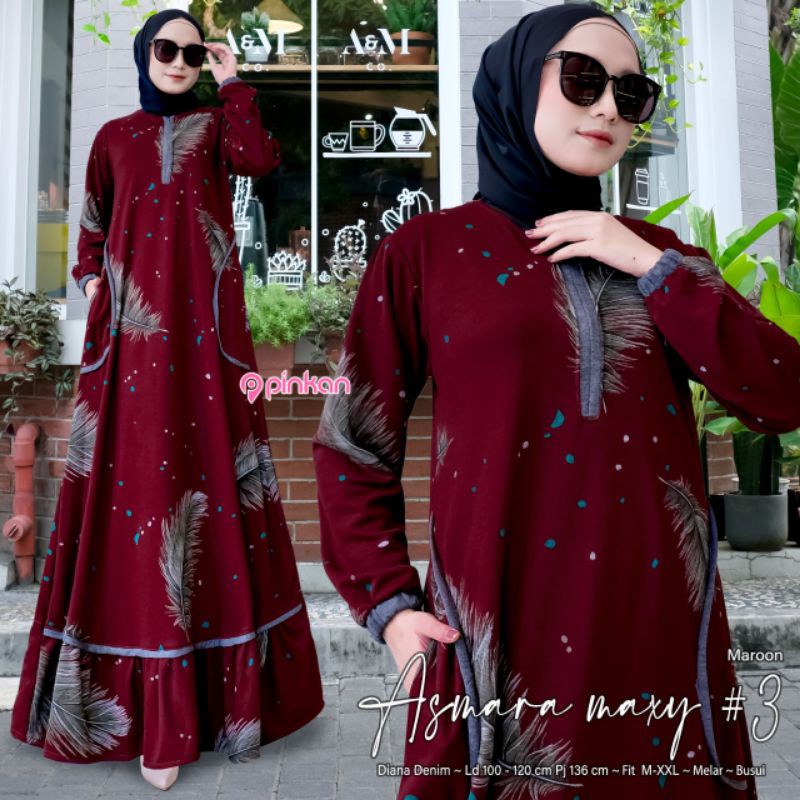 Gamis Wanita Calvin Jeans Diana Busui Tebal Melar Nyaman di Pakai Fane Levila Gamis Muslim Kekinian-ASMARA 3 MAROON