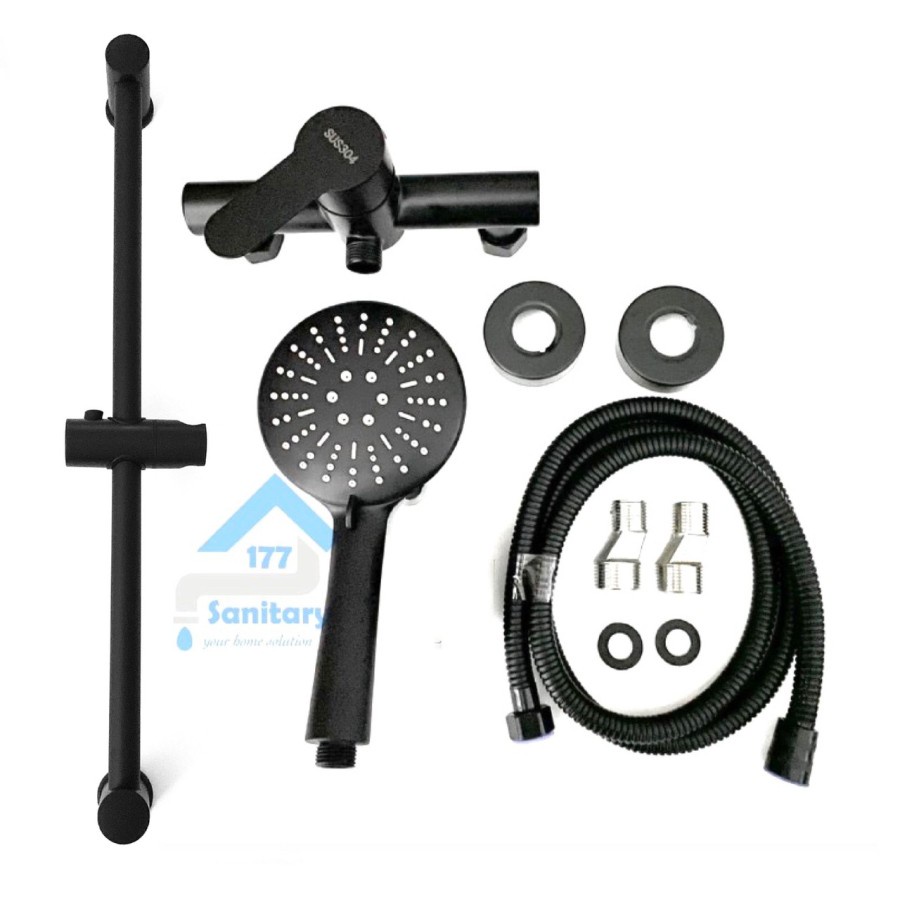 Kran Bathtub Set Tiang Shower Stainless 304 Hitam T29 - Paket Set Kran Mixer Bathtub Hot Cold Shower Mandi