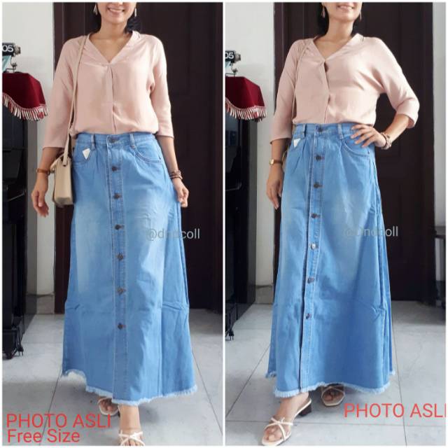 Dndcoll-Rok Panjang Denim Kancing PAYUNG/ Rok Muslimah