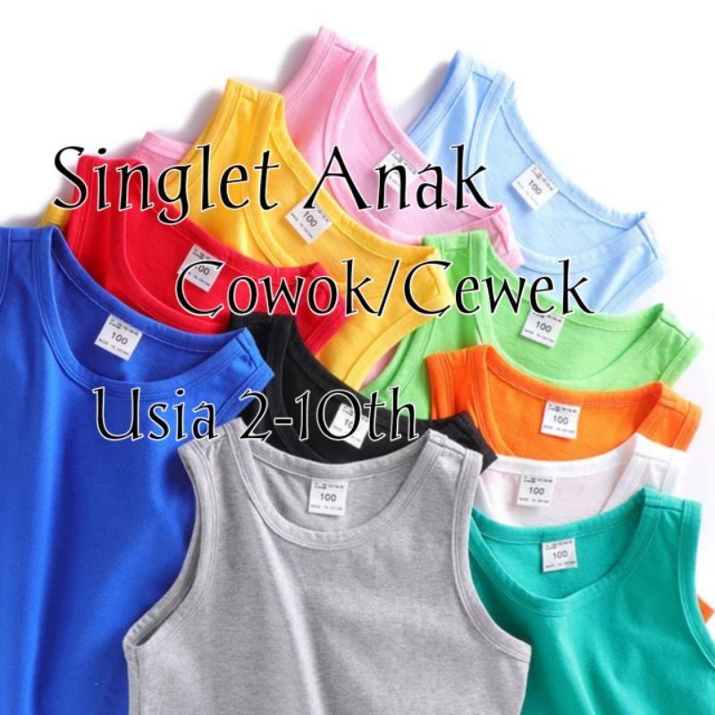 KAOS SINGLET ANAK/BAJU ANAK/DALEMANANAK SINGLET POLOS ANAK COWO/CEWE USIA 2 SAMPAI 10 TAHUB