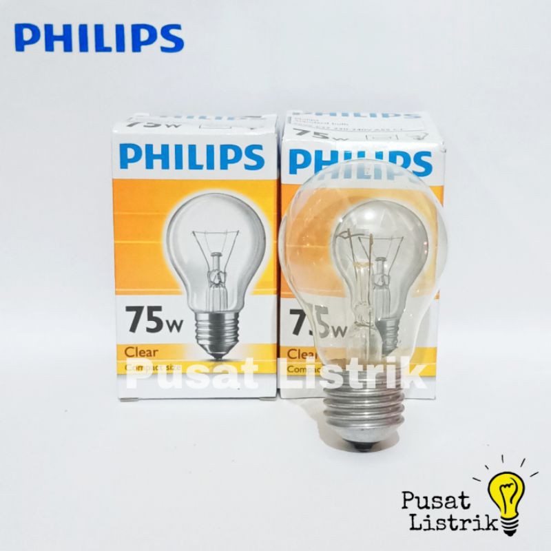 Lampu Bohlam Pijar 25watt, 60watt, 75watt Philips Lampu Pijar Clear 25w-75w