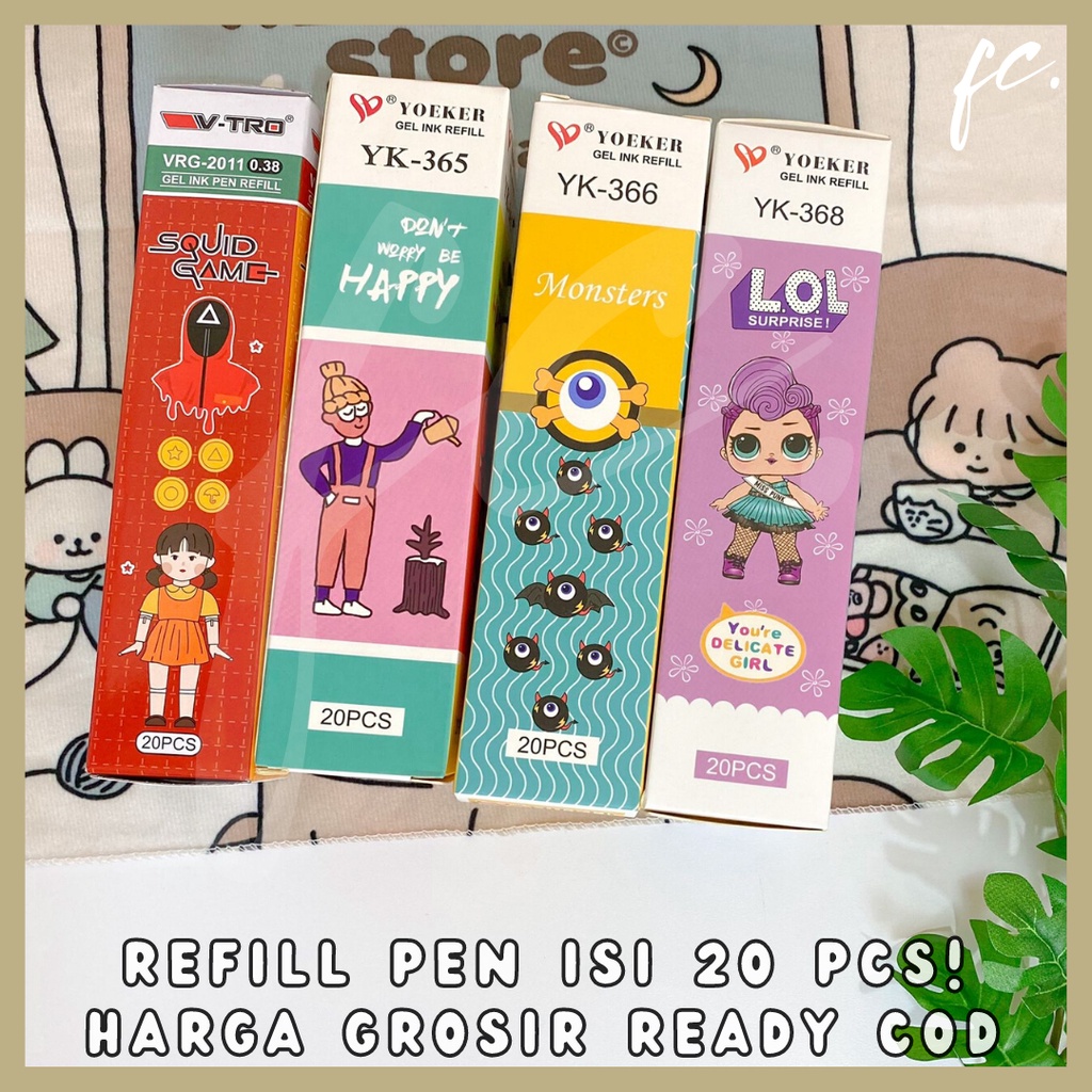 

PROMO! 1 Pack YOEKER isi 20 Pcs Refill Pulpen / Pen Gel Tinta Hitam Kartun Korea LOL Kartun Bugs Bunny Mobile Legends Unicorn Monster Lucu Harga Grosir Ready COD
