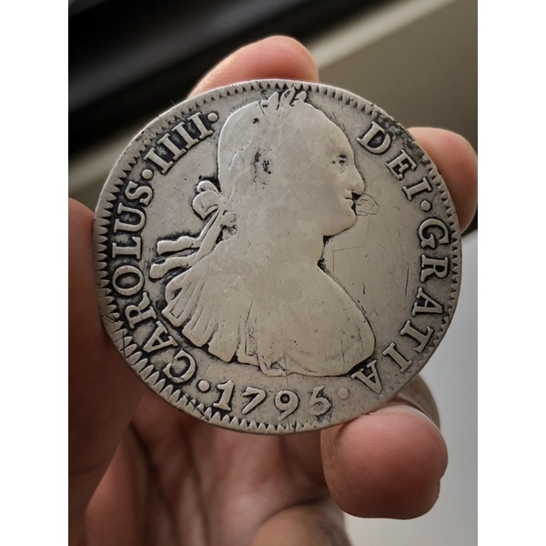 Koin perak silver 8 reales spanyol hispan mexico tahun 1795 carolus iiii 4 king