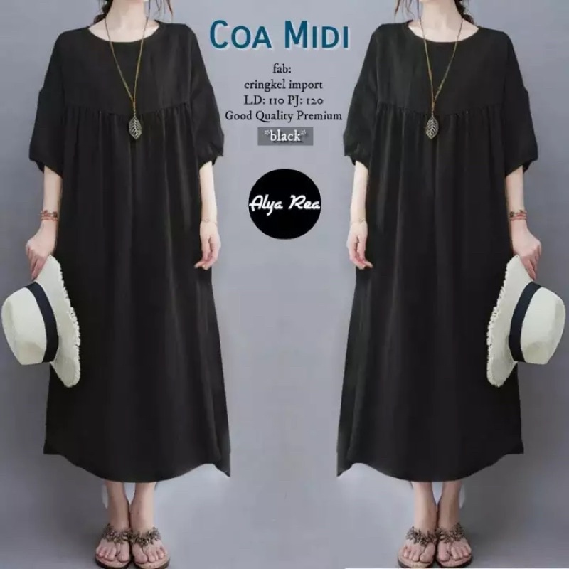 Dress Midi Rayon Polos Terbaru Kekinian Bahan Premium