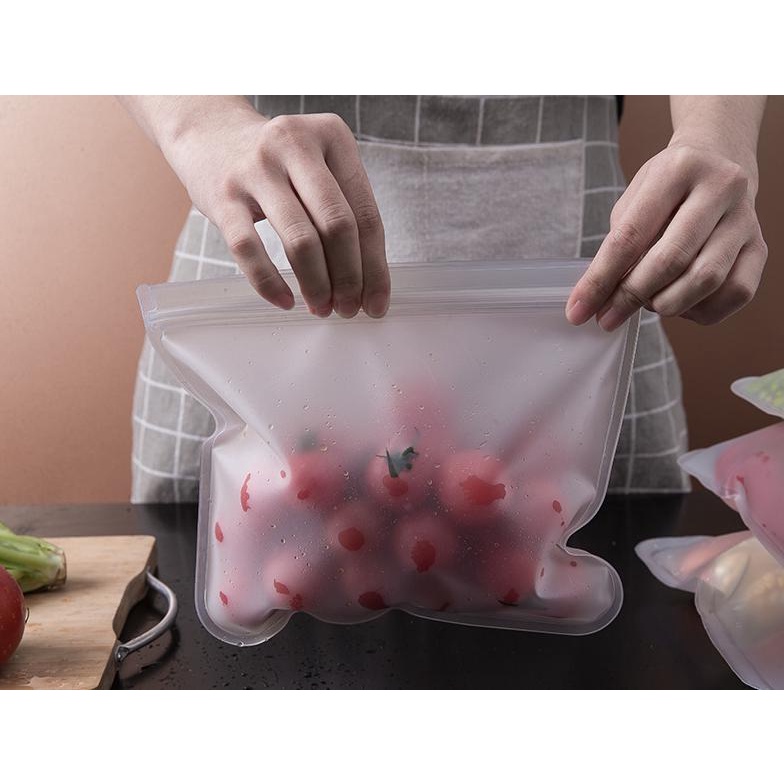 Reusable Silicone Food Bag Kantong Penyimpanan Makanan Kedap Udara Zipper Pouch - HW017