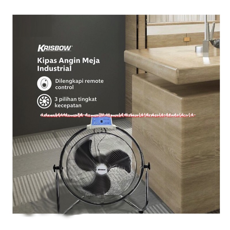 Krisbow Table Fan Kipas Angin Meja Industrial 45cm 3 Kecepatan Kipas dengan Remote Bahan Besi Stainless Steel