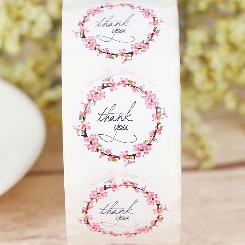 

label sticker thank you motif bunga sakura pink cherry blossoms flowers shabby segel kemasan sealer
