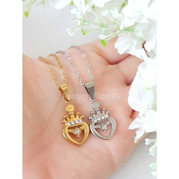 Kalung Fashion love Mahkota Bestquality import titanium gold silver antikarat antialergi