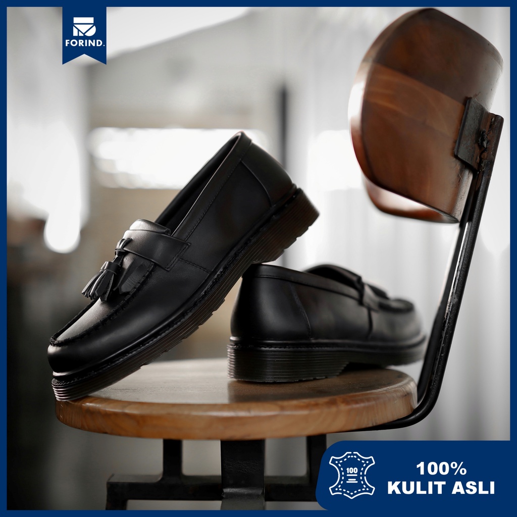 Gates Black Solid | Sepatu Kulit Asli Casual Matte Vintage Loafers Klasik Pria Cowok Slip On Original | FORIND x Kenzios