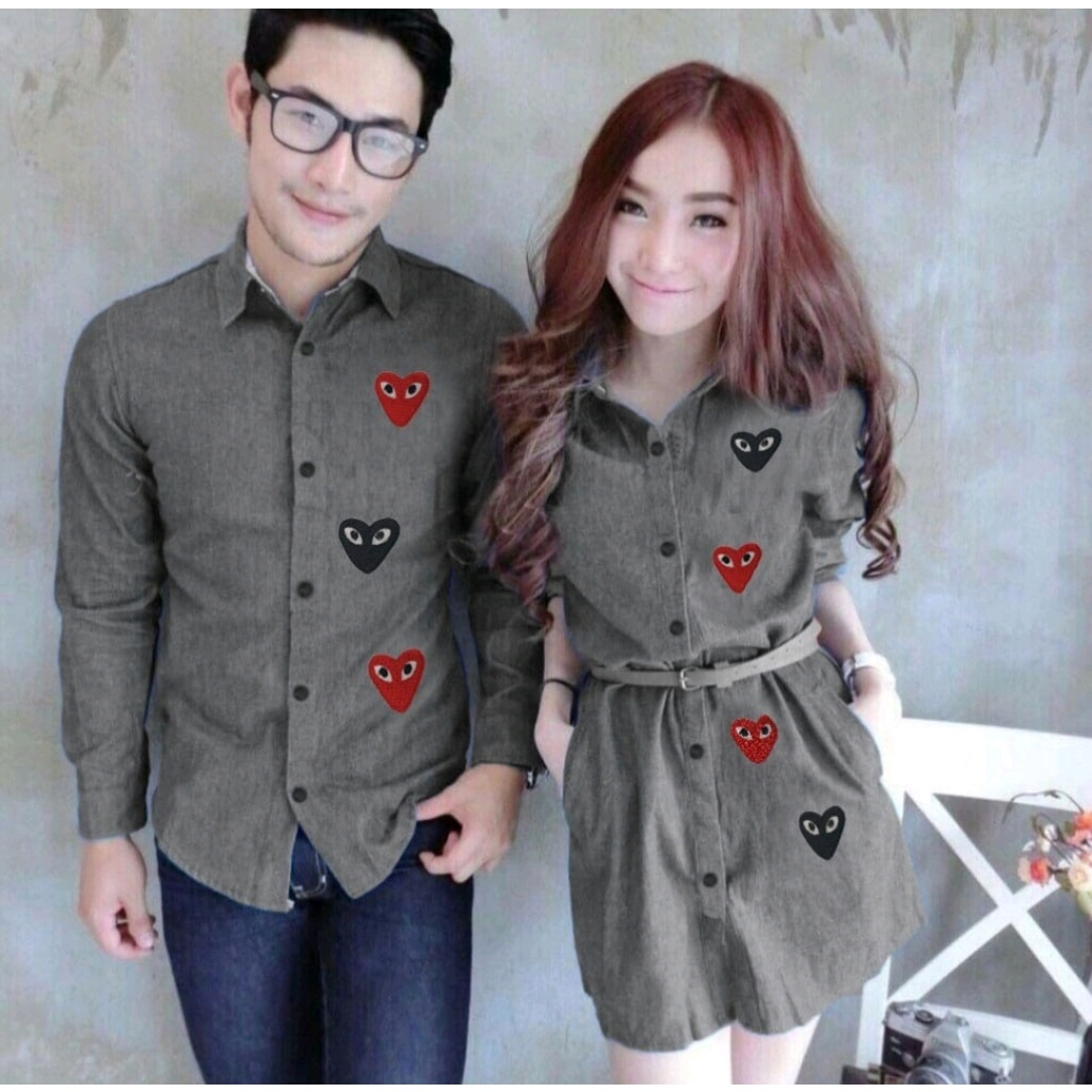 *[HNFK] Baju Couple Kemeja Dan Dress / Baju Pasangan Printing / Couple Terbaru Lengan Panjang